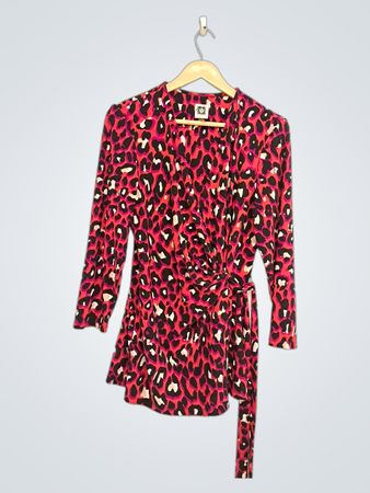 Anne Klein Damen Rotes Leopardenmuster Wickeloberteil
