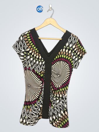 RICKIS Women’s V-Ausschnitt Oberteil mit geometrischem Muster
