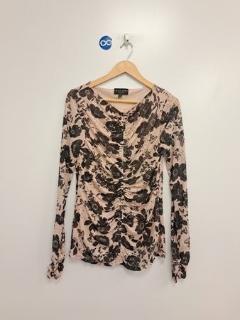 Laundry by Shelli Segal Pink Floral Drapiertes Mesh-Oberteil mit langen Ärmeln