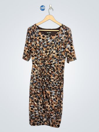 Connected Women's Brown & Blue Abstract Print Ruched Sheath Dress