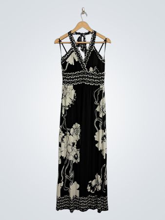 LN. STUDIO Schwarzes und weißes Blumen-Halter-Maxi-Kleid