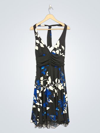Sarah Jane Black and Blue Floral Neckholderkleid