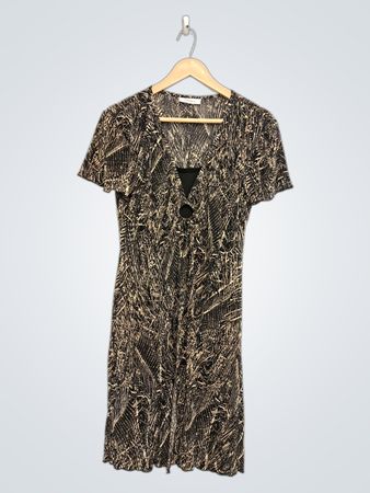 dressbarn schwarze und beige abstrakte Print-Kurzarm-Kleid