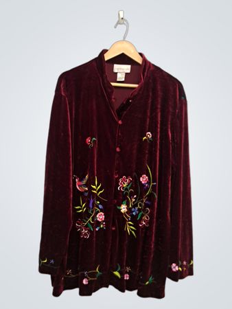 Susan Graver Style bestickte Samtbluse