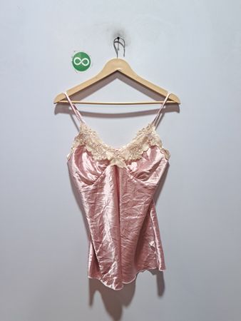 Pink Satin Camisole with Lace Trim