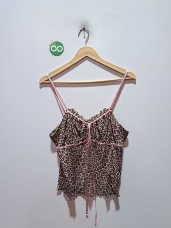 Leopard Print Ruffle Cami with Pink Straps