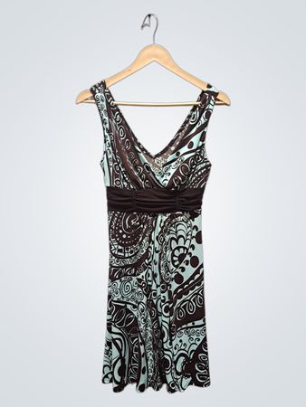 b.smart Damen braunes & blaues gemustertes ärmelloses V-Ausschnitt-Kleid