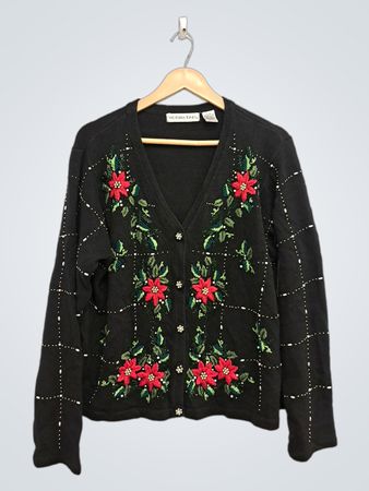 Victoria Jones Schwarze Strickjacke mit Blumenstickerei