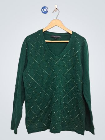 Tommy Hilfiger Damen Grün Rautenmuster V-Ausschnitt Pullover