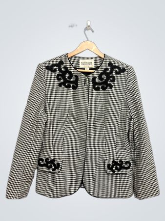 Executive Collection Houndstooth Blazer with Black Embellishments
