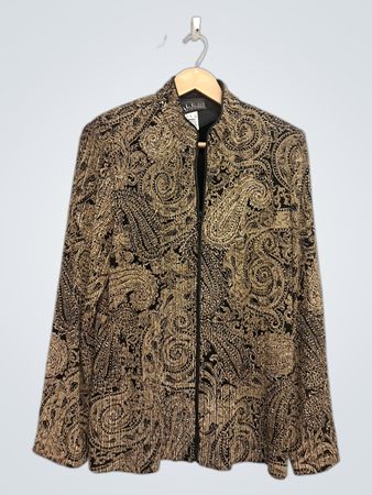 ALEX EVENINGS Women's Black Gold Paisley Print Jacket