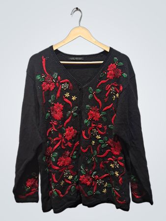 Lane Bryant Designs Collection Black Floral Beaded Sweater