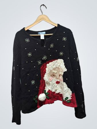Classic Elements Black Santa Claus Christmas Sweater