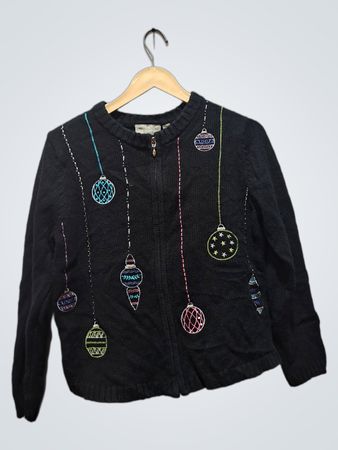 Croft & Barrow Black Christmas Ornament Zip Up Sweater
