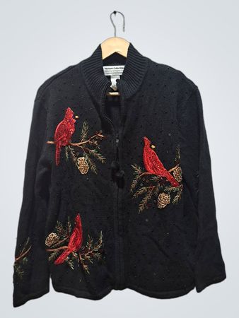 Heirloom Collectibles Christmas Collection 2000 Design and Pattern Copyrighted Black Cardinal Sweater