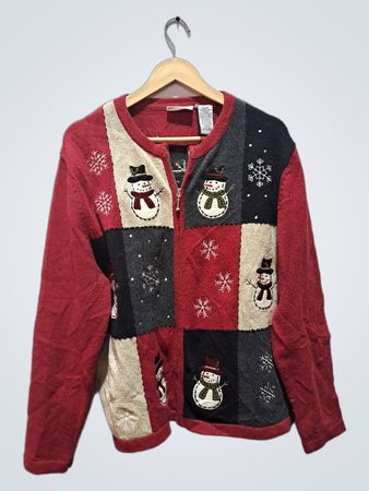Croft & Barrow Women's Christmas Snowman Patchwork Cardigan