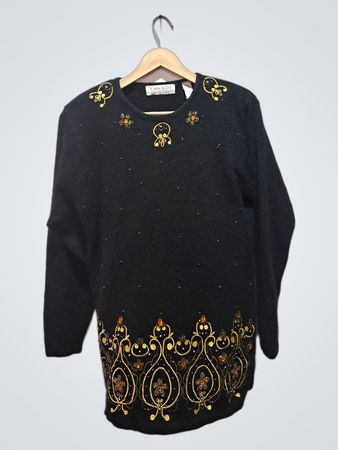 Karen Scott Black Beaded Embellished Sweater