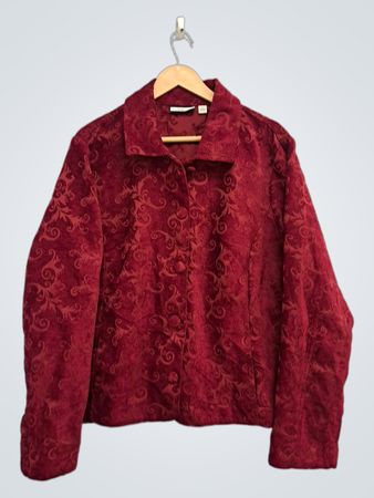 Croft & Barrow Women's Red Jacquard Button-Front Jacket