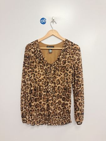 INC International Concepts Camicia a volant con stampa leopardata
