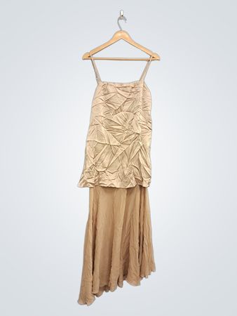 Beige Ruched Spaghetti Strap Dress