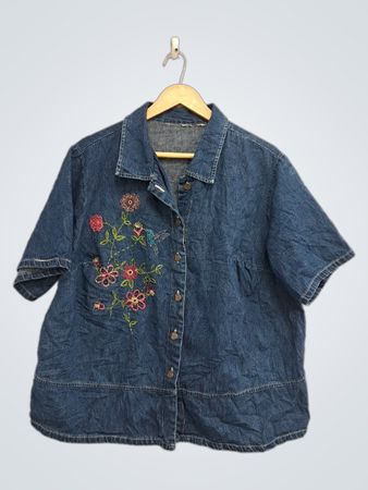 Denim Shirt with Floral Embroidery