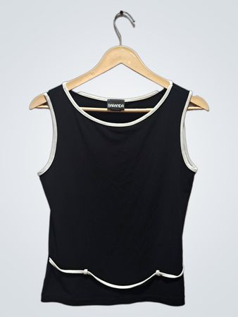 Baranda Black Sleeveless Top with White Trim
