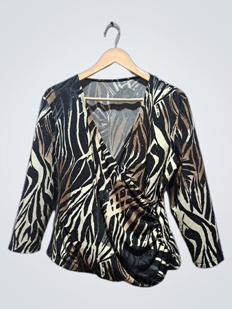 Women's Long Sleeve Zebra Print Wrap Top