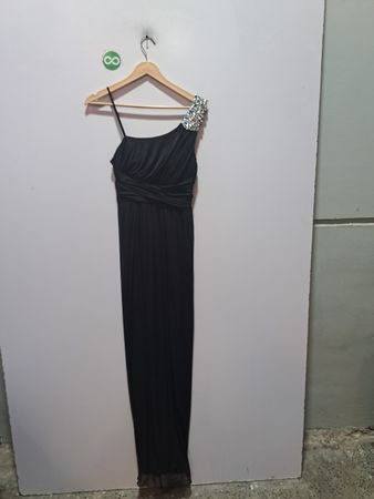 Black One-Shoulder Embellished Maxi Dress