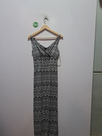 Metaphor Black and White Geometric Print Maxi Dress