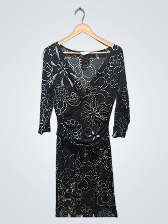 Maggy L Women's Black Floral Print Ruched Dress Size 10