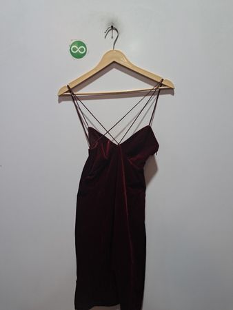 TOBI Burgundy Velvet Spaghetti Strap Mini Dress