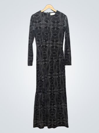 AC+CO Black Geometric Pattern Long Sleeve Maxi Dress