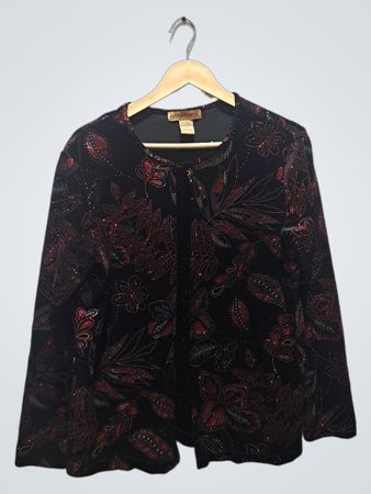 Notations Black Floral Print Velvet Jacket