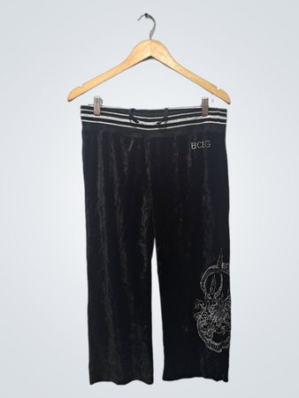 BCBG Max Azria Pantaloni in velluto nero con stampa dragone