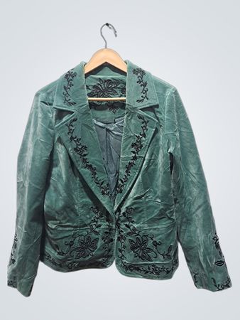 Veste blazer en velours vert brodée