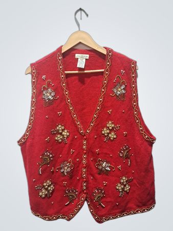 Gilet tricoté orné pour femme Yarnworks, couleur rouge
