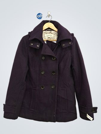 Calvin Klein Women's Purple Double Breasted Hooded Peacoat
