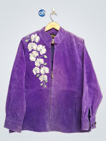 Bob Mackie Wearable Art Purple Suede Jacket with Orchid Embroidery