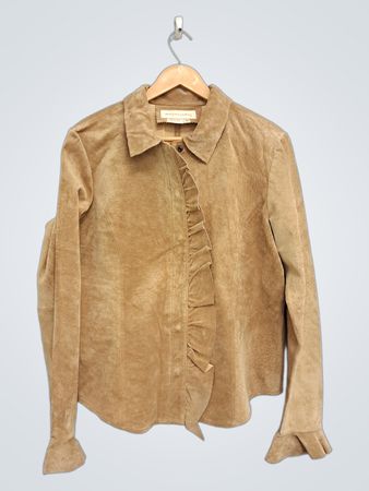Margaret Godfrey Women's Size 12 Tan Suede Ruffle Shirt