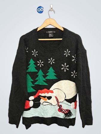 Black Christmas Sweater with Snowman Graphic