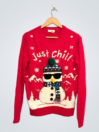 Red Christmas Sweater with Snowman Graphic