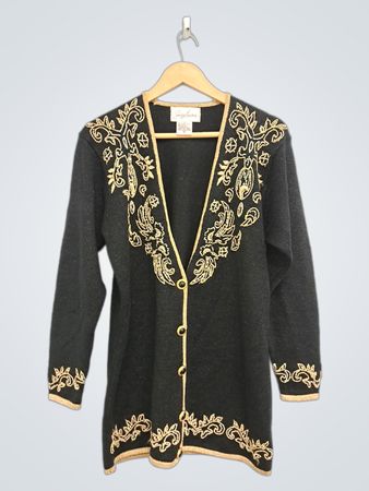 Jilly Sanders Schwarze bestickte Strickjacke