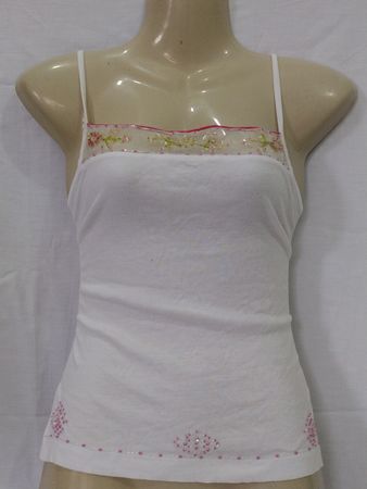 White Camisole with Floral Embroidery
