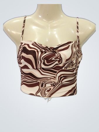 Bershka Brown and Beige Swirl Pattern Bra Top