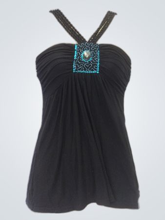 Black Halter Top with Embellished Neckline
