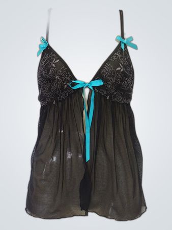 Black Sheer Nightgown with Blue Ribbon