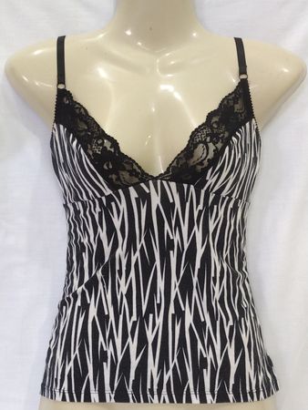 Black and White Striped Camisole with Lace Trim