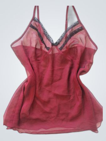 Red Sheer Camisole with Lace Trim