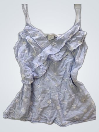 Blue Striped Top with White Flowers