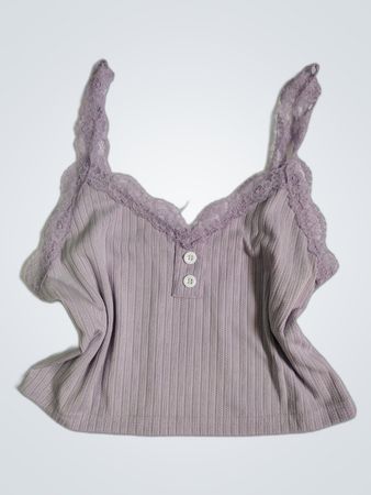 Lilac Cropped Top with Lace Trim